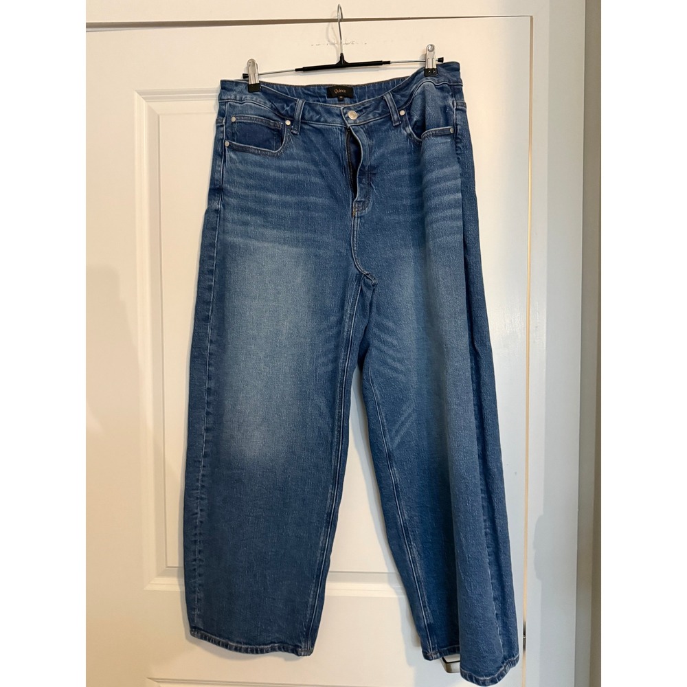 Quince Bella Stretch Barrel Jeans Atlantic Blue 32 Organic Cotton 28 Inseam - Picture 2 of 10